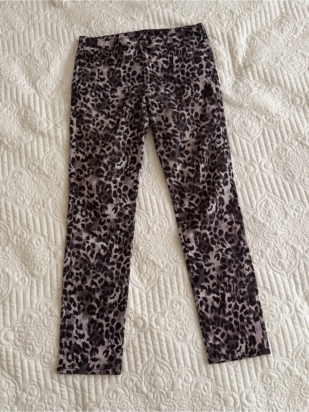 AG Adriano Goldschmied The Prima Ankle Cigarette Jeans Grey Leopard Print